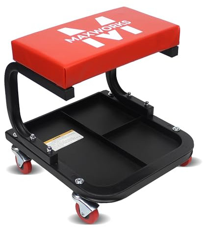 MaxWorks 50875 Mechaniker-Rollsitz, 113,4 kg Kapazität, gepolsterter Rollhocker mit Werkzeugablage, Aufbewahrung für Garage, Geschäft, Autoreparatur