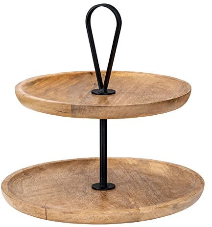 levandeo Etagere 2 Etagen H35cm Mango Holz Natur Schwarz Braun Servierplatte Kuchenständer Deko Tischdeko Wohndekoration