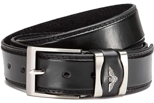 BEZLIT Herren Gürtel Leder 4 cm – Eleganter Designer Ledergürtel für Jeans & Anzughose, anthrazitfarbene Dornschließe, Adler Logo, doppelte Steppnaht, kürzbar (verschraubt)
