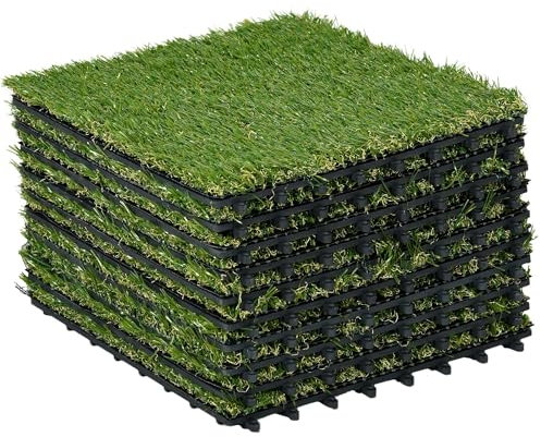 Outsunny Piastrelle da Giardino con Erba Sintetica 30x30cm 10 Pezzi, Prato Artificiale Realistico, Verde