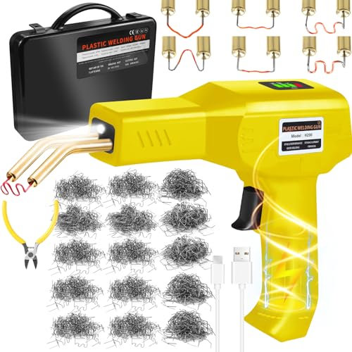 200W Plastic Welder Kit, 5000mAh USB Rechargeable Wireless Plastic Repair Kit with 1050 PCS Hot Staples, Portable Cordless Car Bumper Repair Kit for Plastic Crack Repair