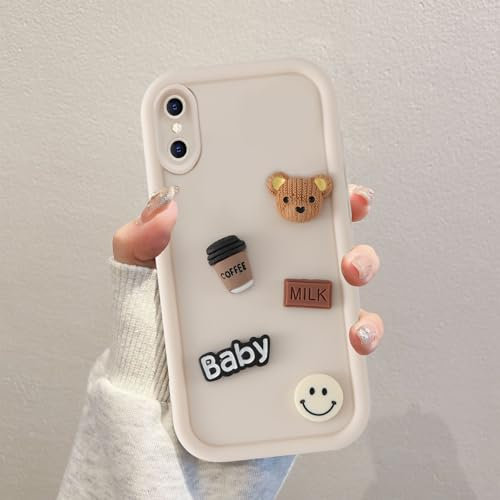 Coalbooliy Handyhülle für iPhone X/XS hülle 5,8'', Aesthetic 3D Teddybär Muster Design Weiß Weiche TPU Silikon Stoßfest Kameraschutz Schutzhülle Bumper Ultra Dünn Mädchen Case für iPhone XS, 03