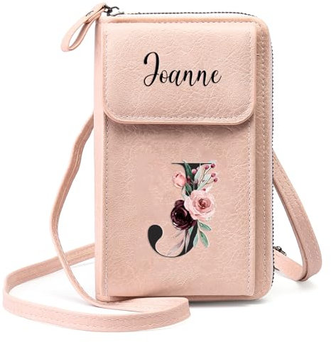 kaululu Umhängetasche Damen Personalisierte Kleine Umhängetasche Damen mit Namen Geburtsblume Handytasche zum Umhängen Crossbody Bag mit Verstellbaren Handy Umhängetasche für Mama (Brief-2, Rosa)