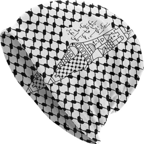 HiyyFloy Palestine Beanies Caps Schwarz Und Weiß Shemagh Skullies Cap Palästinensische Hatta Kufiya Volksmuster Hut Outdoor Unisex Ski Cap Für Jungen Mädchen