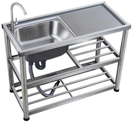 Évier d'établi en acier inoxydable, évier de cuisine autoportant à une cuve avec support et robinet pour cuisine extérieure, jardin, restaurant, garage, bar de jardin