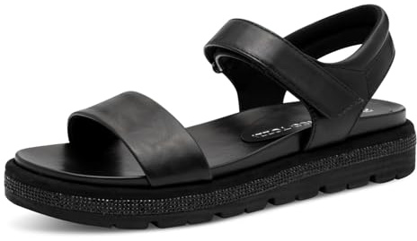 MARCO TOZZI Damen Sandalen flach mit Klettverschluss Bequem, Schwarz (Black), 42 EU