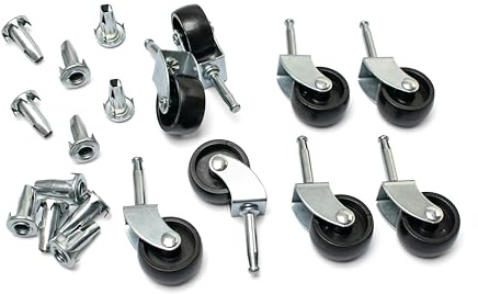Premium Heavy Duty Swivel Castor Wheels with Sockets for Trolley, Furniture and Divan Beds - Durable Hard Plastic with Extra Sockets Included (Single Wheel 8 Pack)