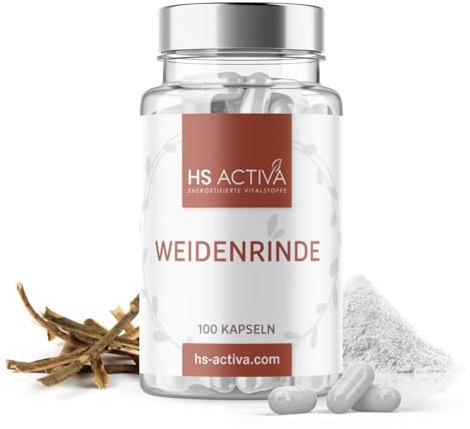 HS ACTIVA 100 Weidenrinde Kapseln | Traditionelle Anwendung | Weidenrindenextrakt 100% rein und natürlich | Natürlicher Pflanzenextrakt mit 450mg Weidenrinde Trockenextrakt und 50mg Salicin
