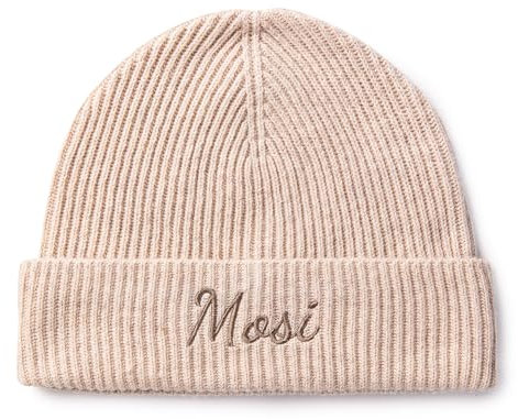 personalisierte Strickmütze aus Baumwolle & Merinowolle (Farbe & Größe wählbar) - Unisex Beanie für Übergang & Winter - Damen, Herren Mütze individuell Bestickt für Familienlook