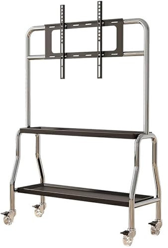 TV Ständer Hoher rollender TV-Ständer für Schlafzimmer/Wohnzimmer/Büro, Mobiler TV-Wagen auf Rädern für 32-75-Zoll-Fernseher, Bodenrollständer, TV-Halter mit Ablage(Black,90x32x120cm)