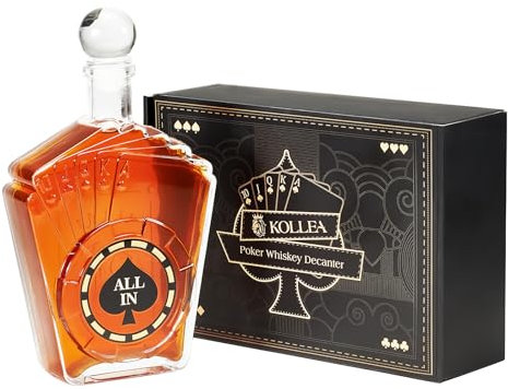 Kollea Texas Hold'em Poker Whiskey Decanter Set for Men - Casino Style Decanter for Liquor, Bourbon, Scotch - Unique Christmas, Birthday, Wedding, Anniversary Gifts for Men, Dad, Husband - 27.05 oz