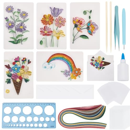 WEBEEDY 20 Sets Paper Quilling Kit für Erwachsene Anfänger DIY Blume Quilling Grußkarte Making Kit mit Anleitung DIY Einzigartige Blume Karten für alle Anlässe für Geburtstag,Neujahr,Thanksgiving