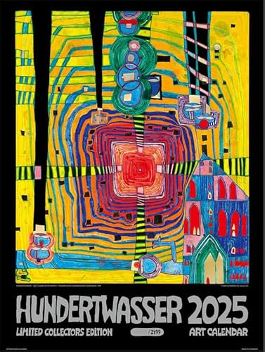 Großer Hundertwasser Art Kalender 2025 - Limited Collectors Edition - Wörner Verlag - Wandkalender mit bezaubernden Kunstwerken des Kunstlers Friedensreich Hundertwasser - 65 cm x 49 cm