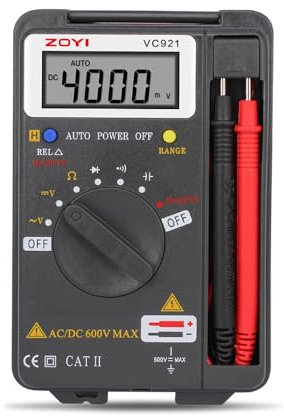 Multimetro digitale tascabile ZOYI VC921, 4000 conteggi, multi tester voltmetro amperometro ohmmetro misura tensione corrente resistenza capacità continuità diodo frequenza