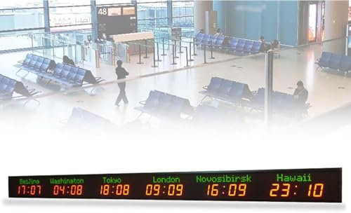 LZDOYY Weltzeitzonenuhr, Digitale Uhr mit Mehreren Zeitzonen, LED-Weltzeituhr, 5 Helligkeitsstufen, Weltzeituhr für 3/4/5/6 Städte, für Hotels,6time