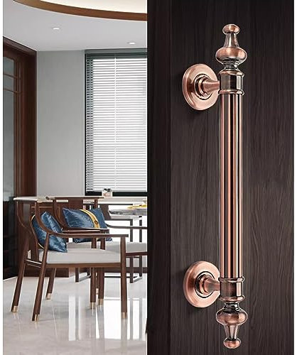 STXYANGV Retro Metal Door Handles for Wood Door, Short Door Pull Bar Home Decor, Textured Handle Grip Pipe One Side Mounting, Easy Installation (Color : Red Copper, Size : 34.5cm/13 5/8 Le