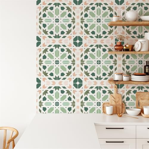 Fliesenaufkleber 15x15 Grün Rosa Klebefliesen Küche Selbstklebende Fliesen,Fliesenaufkleber Bad Küche,Fliesen Selbstklebend,Wasserdicht Küchenfliesen Überkleben