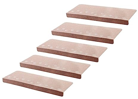 PAMINGONO 5 Stück-Pack Selbstklebende Treppenmatten aus PVC rutschfest und Wasserabsorbierend Beige Wiederverwendbar für Sichere Treppenstufen im Innenbereich