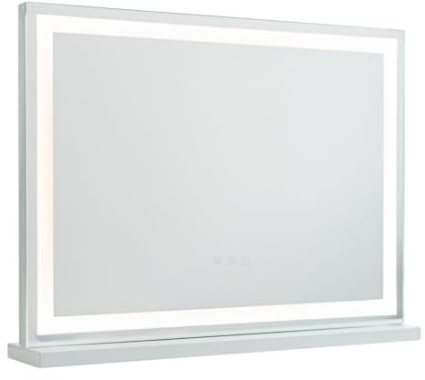 Flamingueo Miroir Coiffeuse - Bande LED - 3 Modes D'Éclairage - Intensité Réglable - Contrôle Tactile - Miroir Maquillage Lumineux - Blanc - 58x12x43cm