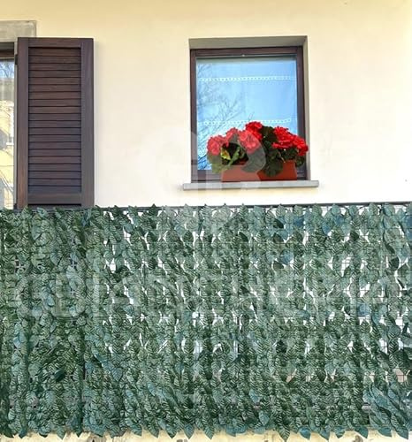 Rotolo di Siepe Artificiale Finta Sempreverde Foglie Edera da esterno ideale per Balcone Ringhiera Frangivento (100x2000cm)
