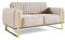 FURNISTAR Premium Pier Sofa 2-Sitzer, Glamour Design, Polstersofa mit drehbarer Rücklehne, Couch, Sofagarnitur, Wohnzimmer, goldene Metallfüße, Velour-Stoff - Creme
