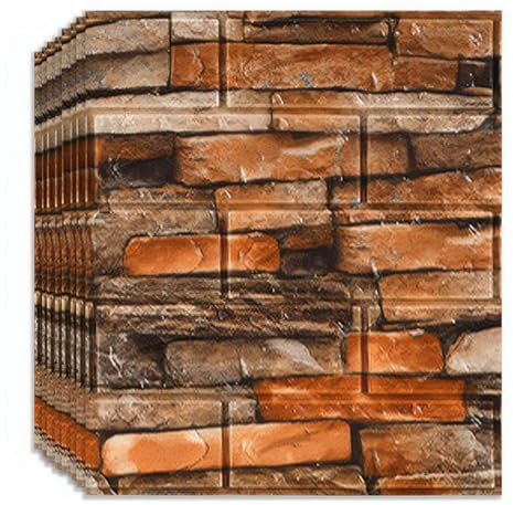 Placas decorativas pared - Paneles decorativos 3d autoadhesivo 12 piezas, Papel pintado de ladrillo autoadhesivo - 35*38,5 cm para Salón Dormitorio Fondo de Pared Decoración Arte (Rojo Retro)
