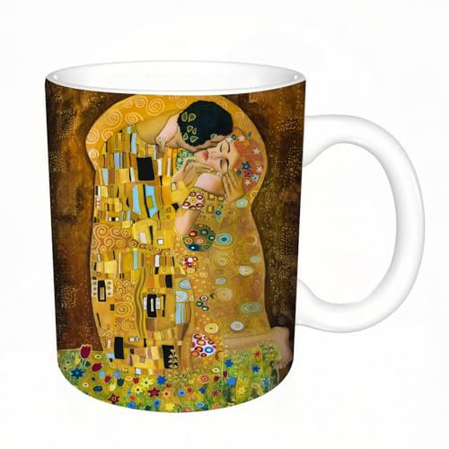 YFHJV Grosse Kaffeetasse - Bürotasse - Tasse Keramik Kaffeetassen Große 11oz - teetasse groß - cappuccino tassen - Klimt inspirierte abstrakte Kunst Batik Malerei auf dem Gelände von Gustav Klimt