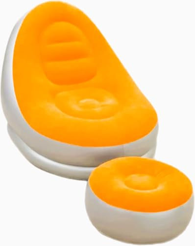 AntDau71® - Aufblasbarer Sessel mit Fußstütze - Stabiler Komfort, atmungsaktiv und strapazierfähig - CW974 (Weiß und Orange)