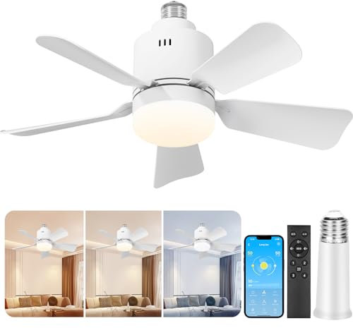 UCMDA Ventilador de Techo con Luz, Compatible APP, LED Lampara Ventilador Techo Silencioso, Temperatura de Color 3000k-6500k, para Dormitorio, Sala de Estar, Cocina, Garaje, Interfaz E26/E27