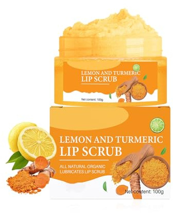 Kurkuma-Zitronen-Lippenpeeling, Zucker-Lippenpeeling für dunkle Lippen zum Aufhellen, dunkle Lippenbehandlung für Raucher, Peeling spendet Feuchtigkeit und macht trockene, rissige und stumpfe Lippen