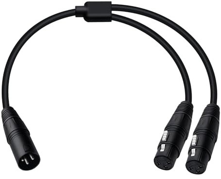 HuaLiSiJi Cable XLR Y Splitter 1 XLR Macho 2 Hembra Cable de Micrófono para Micrófono, Consola de Sonido, Amplificador de Potencia, Altavoz (Negro, 0.5 m)