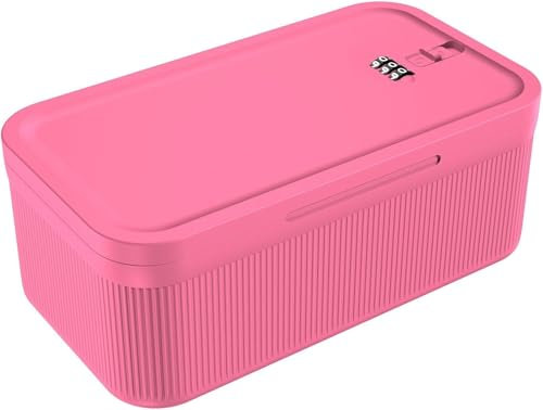 Dayear Lockable Storage Box with Combination Code (9.25x5x3.6), Secure Medicine Safe, Phone lock box and fridge safe, Snack Box for Home/Office/Travel/School - BPA-Free/Rose Red
