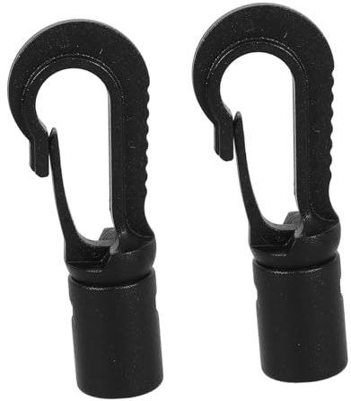 VICASKY 2pcs Black Plastic Canoe Buckle Hooks Kayak Accessories Elastic Bungee Cord Boat Rigging Clips for Rowboats and Ocean Fishing Supplies