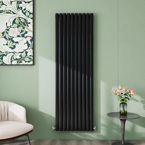 Simple Bathroom 1800×590mm Black Radiator Vertical Double Oval Column