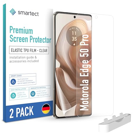 smartect TPU Protector de Pantalla [2 Piezas, Clear] para Motorola Edge 50 Pro, Cubre toda la Pantalla, Película Protectora sin Burbujas, Anti-huella