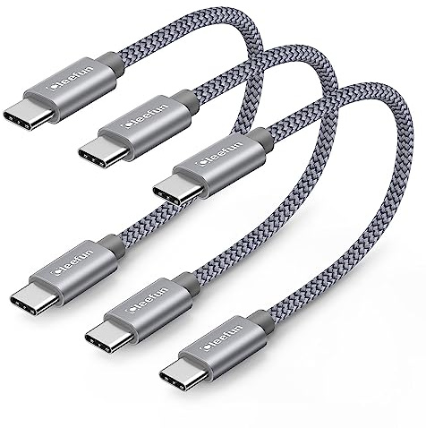 CLEEFUN Short USB C to USB C Cable [0.3M/30CM, 3-Pack], 3A Type C PD 60W | QC 3.0 Fast Charging Lead for 17 Air 16 15 Series, Samsung Galaxy S26 S25 S24 S23 Ultra Plus, MacBook/iPad Pro Air