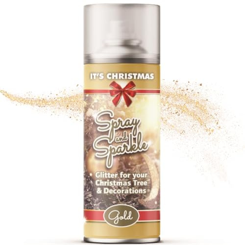 Christmas Spray & Sparkle Glitter Spray 200ml – Festive Gold & Silver Shimmer for Christmas Tree, Decorations, Wreaths, Crafts & Seasonal Décor (Gold - 2694)