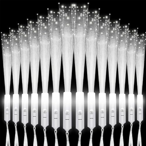JEONDFG 40 Stück LED Leuchtstäbe,Leuchtwedel Party Set,Leuchtstab Glasfaser,Leuchtwedel Hochzeit Weiß,Glasfaser Leuchtstab für Hochzeit,LED Leuchtwedel Set,Leuchtwedel für Weihnachten,Party,Konzert