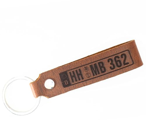 Tidero Kennzeichen Schlüsselanhänger Leder personalisiert – personalisierte Nummernschild-Gravur individuell KFZ – Geschenk Weihnachten für Männer Frauen Name Datum – Handmade in Germany – Wild Brown