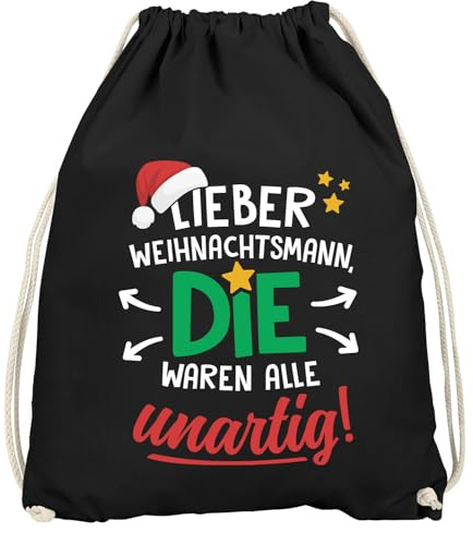 MoonWorks® Turnbeutel Spruch lustig Lieber Weihnachtsmann die waren alle unartig Weihnachtsbeutel Gymbag Schwarz unisize