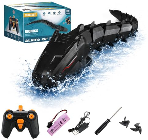 SpedUpX APP RC Wasserschlange mit Kamera, 2,4GHz Fernsteuerung Mechanische Python, Doppelantrieb, Wasserdicht, 2 Geschwindigkeitsmodi, Echtzeit Video RTR(Schwarz)