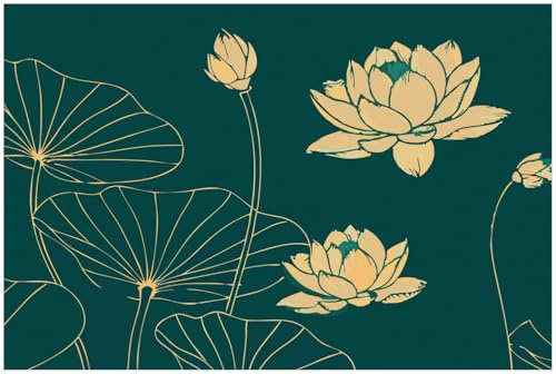 Wallario Küchenrückwand selbstklebend 90 x 60 cm, Motiv: Lotusblüten im Linienstil | Spritzschutz abwischbar & pflegeleicht