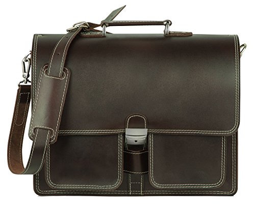 Klassische Aktentasche Lehrertasche aus Leder, für Damen und Herren, Braun, Hamosons 651