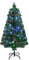 HOMCOM Sapin de Noël Artificiel Lumineux 120H cm Fibre Optique LED Multicolore + Support Pied 130 Branches étoile Sommet Brillante Vert