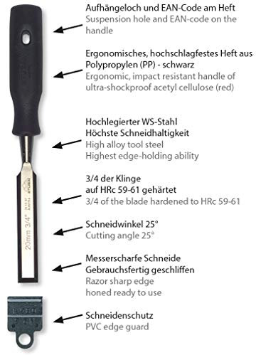 STUBAI Stechbeitel mit schwarzem Plastikgriff & extra langer Klinge, Ø 2 mm, Stemmeisen zur präzisen Bearbeitung von Holz hochwertiges Werkzeug für Schreiner Tischler Heimwerker