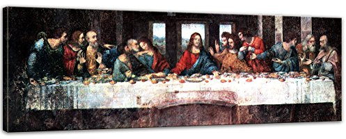 Bilderdepot24 Bild auf Leinwand | Leonardo da Vinci Das Abendmahl in 90x30 cm als Wandbild | Wand-deko Dekoration Wohnung alte Meister | 180132-90x30