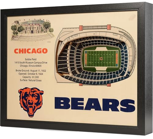 YouTheFan NFL Chicago Bears 25-Layer Stadiumviews 3D Wall Art , 25.5 x 19.5 x 3.5