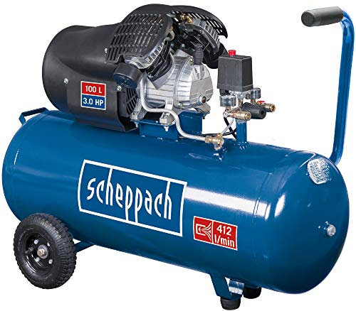 Scheppach Compresseur à air HC100DC | Compresseur bicylindre | 2200W | Cuve 50L | Pression 8bar | Débit d'aspiration 412L/min | Réducteur de pression & lubrifié | Compresseur longue durée