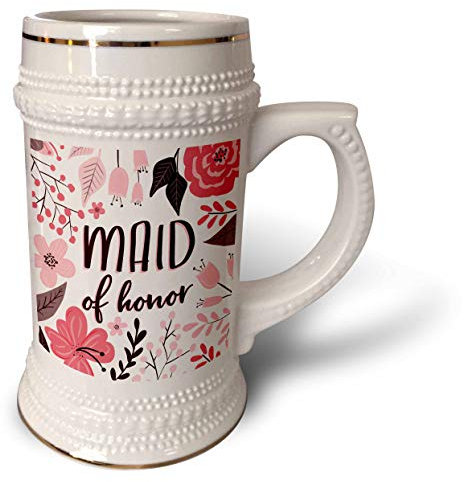 3dRose Maid of Honor – Pretty Pink Floral – Stein-Tasse, 510 ml, 624 ml, Weiß