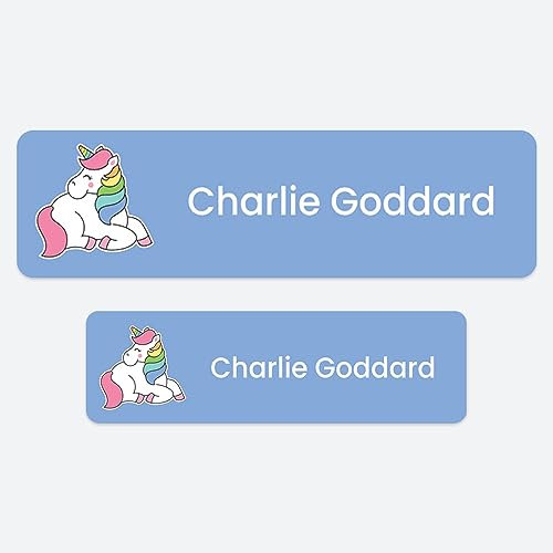 50 x No Iron Medium Personalised Stick On Waterproof Washable Name Labels Great for Clothes, School Uniform, Equipment, Shoes and Much More. School, Nursery, Day Care, Hospital - Magical Unicorn